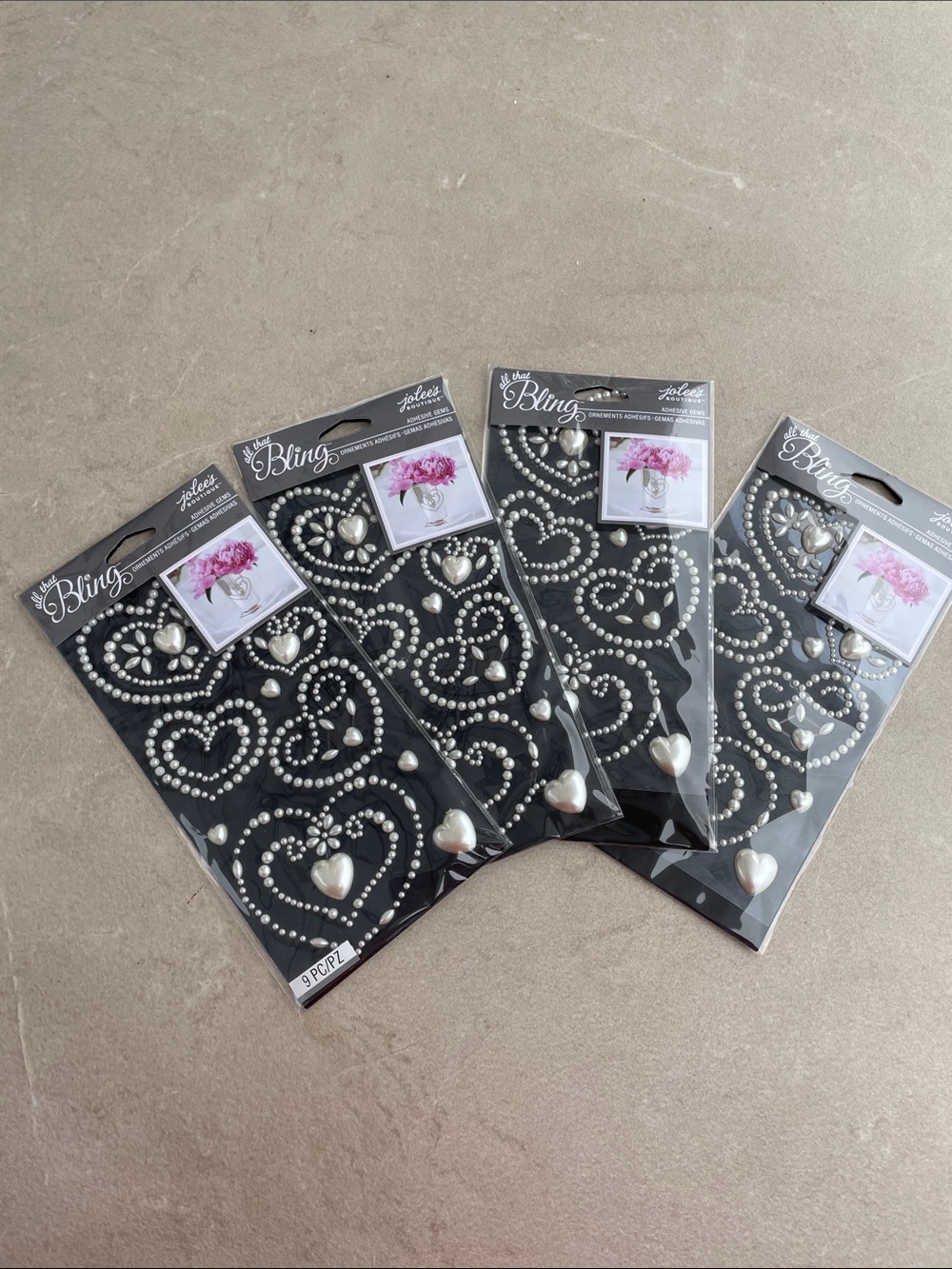 NWT All That Bling Self-Adhesive Pearl Heart Embellishments - 4 Packages
